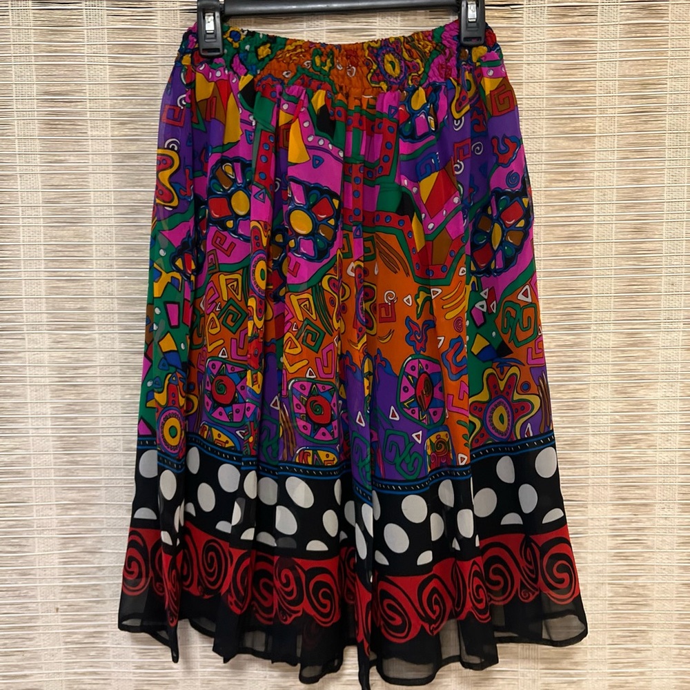Diane Freis Vintage 1980’s Vibrant Multicolor A-Line Skirt 100% Silk